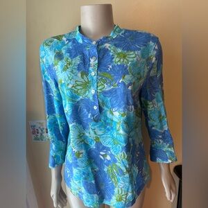 Talbots Soft Tropical Floral Top Embellished with Sequins Size Medium P